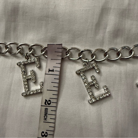 Silver tone layered charms with rhinestone details chain belt - Picture 8 of 9